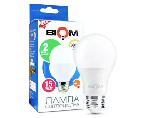 Свiтлодiодна лампа Biom BT-515 A60 15W E27 3000К матова