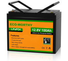 Акумулятор ECO-WORTHY LiFePO4 12 V 100 Ah (1280Wh) з вбудованим BMS 3000+ циклів