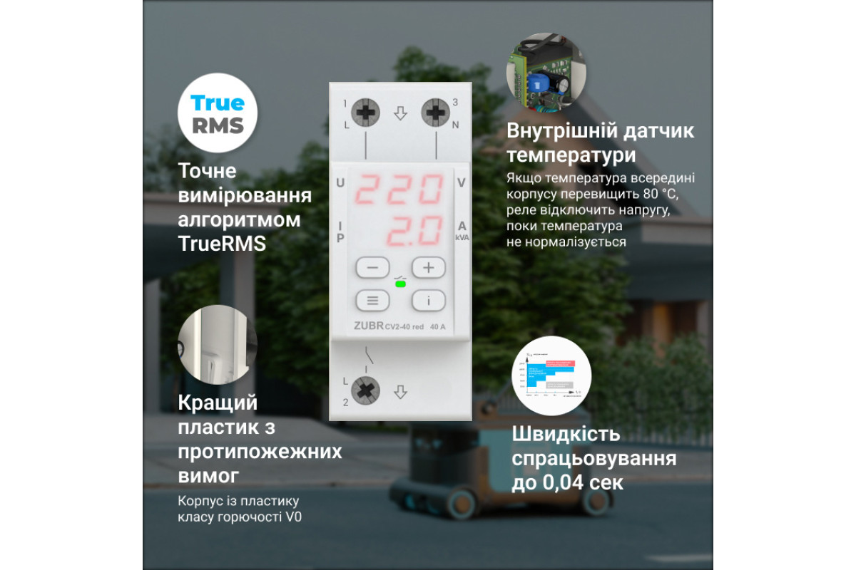 Реле напруги з контролем струму ZUBR CV2-50 red