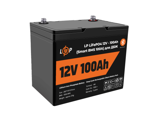 Акумулятор LP LiFePO4 12V (12,8V) - 100 Ah (1280Wh) (Smart BMS 100А) з BT пластик для ДБЖ